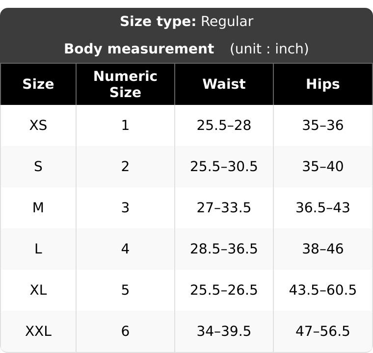 Women's high-waisted leggings size chart